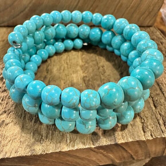 Handmade Synthetic Turquoise Wrap Bracelet Fashion, Southwestern Cowgirl Design - Picture 4 of 10